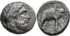 Greek SELEUKID KINGS. Seleukos I Nikator, 312-281 BC. Tetradrachm (Silver, 22 mm, 16.33 g, 9 h), Susa, circa 288/7. Laureate head of Zeus to right. Rev. Horned elephant walking right; above, spearhead