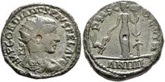 Roman Provincial MOESIA SUPERIOR. Viminacium. Gordian III, 238-244. 'Dupondius' (Bronze, 24 mm, 8.91 g, 1 h), CY 4 = 242/3. IMP GORDIANVS PIVS FEL AVG Radiate, draped and cuirassed bust of Gordian III