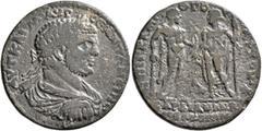 Roman Provincial LYDIA. Sardis. Caracalla, 198-217. Hexassarion (Orichalcum, 33 mm, 19.43 g, 6 h), G. Klaudios Mithros, archon, 214-215. AYT KAI M AYP CЄ ANTΩNЄINOC Laureate, draped and cuirassed bust