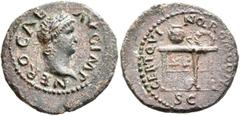 Roman Imperial Nero, 54-68. Semis (Orichalcum, 19 mm, 3.27 g, 7 h), Rome, circa 64. NERO CAE AVG IMP Laureate head of Nero to right. Rev. CERT QVINQ ROM CON / S C Table surmounted by wreath, amphora a