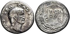 Roman Imperial Galba, 68-69. Denarius (Silver, 18 mm, 3.02 g, 6 h), Rome, 2nd half of June 68-January 69. IMP SER GALBA AVG Bare head of Galba to right. Rev. S P Q R / OB / C S in three lines within o
