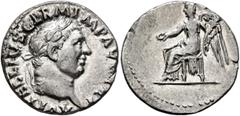 Roman Imperial Vitellius, 69. Denarius (Silver, 18 mm, 3.44 g, 5 h), Rome, 19 April-20 December 69. A VITELLIVS GERM IMP AVG TR P Laureate head of Vitellius to right. Rev. Victory seated left, holding