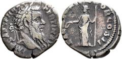 Roman Imperial Pertinax, 193. Denarius (Silver, 17 mm, 3.27 g, 12 h), Rome. IMP CAES P HELV PERTIN AVG Laureate head of Pertinax to right. Rev. LAETITIA TEMPOR COS II Laetitia standing front, head to 