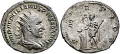 Roman Imperial Aemilian, 253. Antoninianus (Silver, 22 mm, 3.33 g, 6 h), Rome. IMP AEMILIANVS PIVS FEL AVG Radiate, draped and cuirassed bust of Aemilian to right, seen from behind. Rev. P M TR P I P 