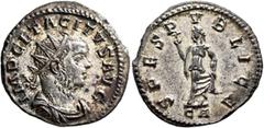 Roman Imperial Tacitus, 275-276. Antoninianus (Silvered bronze, 22 mm, 3.71 g, 12 h), Lugdunum, January 276. IMP CL TACITVS AVG Radiate, draped and cuirassed bust of Tacitus to right. Rev. SPES PVBLIC