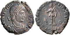 Roman Imperial Valentinian I, 364-375. Follis (Bronze, 17 mm, 2.73 g, 6 h), Constantinopolis, 367-375. D N VALENTINI-ANVS P F AVG Pearl-diademed, draped and cuirassed bust of Valentinianus I to right.