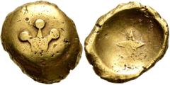 Celtic CENTRAL EUROPE. Vindelici. 2nd-1st century BC. Stater (Gold, 19 mm, 7.55 g, 12 h), 'Regenbogenschüsselchen, Dreipunktblume/Kreuz' type. Large pellet, connected by three lines to three smaller p