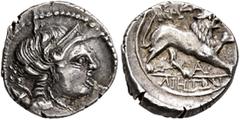 Greek GAUL. Massalia. Circa 125-90 BC. Drachm (Silver, 15 mm, 2.67 g, 6 h), light standard. Diademed and draped bust of Artemis right, with bow and quiver over shoulder. Rev. MAΣΣA//ΛIHTΩN Lion walkin