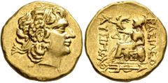 Greek KINGS OF PONTOS. Mithradates VI Eupator, circa 120-63 BC. Stater (Gold, 19 mm, 8.20 g, 12 h), First Mithradatic War issue, in the name and types of Lysimachos of Thrace. Istros, circa 88-86. Dia