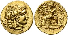 Greek KINGS OF PONTOS. Mithradates VI Eupator, circa 120-63 BC. Stater (Gold, 20 mm, 8.35 g, 12 h), First Mithradatic War issue, in the name and types of Lysimachos of Thrace. Tomis, circa 88-86. Diad