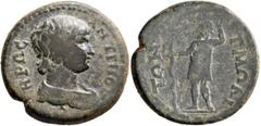 Roman Provincial LYDIA. Tmolus-Aureliopolis. Antinoüs, died 130. Diassarion (Bronze, 26 mm, 10.24 g, 7 h). ΑΝΤΙΝΟΟ-Ϲ ΗΡΩϹ Bare-headed and draped bust of Antinoüs to right. Rev. ΤΜΩΛΙΤΩΝ Tmolus standin