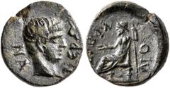 Roman Provincial ASIA MINOR. Uncertain. Nero, as Caesar, 50-54. 1/3 Assarion (?) (Bronze, 13 mm, 1.80 g, 12 h). NЄPΩ-NA Bare head of Nero to right. Rev. KAΠЄT[Ω]-ΛIO Zeus Kapetolios seated left, holdi