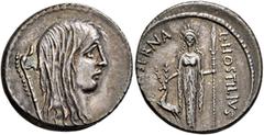 Roman Republican & Imperatorial L. Hostilius Saserna, 48 BC. Denarius (Silver, 20 mm, 4.07 g, 10 h), Rome. Bare head of Gallia to right, wearing long hair; to left, carnyx (Gallic trumpet). Rev. L•HOS