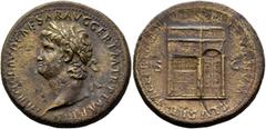 Roman Imperial Nero, 54-68. Sestertius (Orichalcum, 34 mm, 27.78 g, 6 h), Lugdunum, circa 65. NERO CLAVD CAESAR AVG GER P M TR P IMP P P Laureate head of Nero to left; globe at point of neck. Rev. PAC