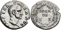 Roman Imperial Galba, 68-69. Denarius (Silver, 19 mm, 3.13 g, 6 h), Rome, second half of June 68-January 69. IMP SER GALBA AVG Bare head of Galba to right. Rev. S P Q R / OB / C S in three lines withi