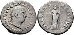 Roman Imperial Vitellius, 69. Denarius (Silver, 19 mm, 2.55 g, 6 h), Rome, 19 April-20 December 69. A VITELLIVS GERM IMP AVG TR P Laureate head of Vitellius to right. Rev. LIBERTAS RESTITVTA Libertas 