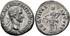 Roman Imperial Nerva, 96-98. Denarius (Silver, 18 mm, 3.03 g, 6 h), Rome, 97. IMP NERVA CAES AVG P M TR P II COS III P P Laureate head of Nerva to right. Rev. AEQVITAS AVGVST Aequitas standing front, 
