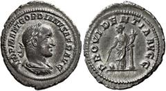 Roman Imperial Gordian II, 238. Denarius (Silver, 22 mm, 2.71 g, 6 h), Rome, March-April 238. IMP M ANT GORDIANVS AFR AVG Laureate, draped and cuirassed bust of Gordian II to right, seen from behind. 