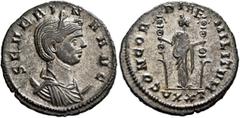 Roman Imperial Severina, Augusta, 270-275. Antoninianus (Silvered bronze, 21 mm, 3.40 g, 11 h), Ticinum, September-November 275. SEVERINA AVG Diademed and draped bust of Severina set on crescent to ri