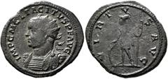 Roman Imperial Tacitus, 275-276. Antoninianus (Bronze, 23 mm, 3.11 g, 12 h), Lugdunum, November-December 275. IMP C M CL TACITVS P F AVG Radiate and cuirassed bust of Tacitus to left. Rev. VIRTVS AVG 