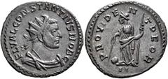 Roman Imperial Constantius I, as Caesar, 293-305. Antoninianus (Silvered bronze, 23 mm, 3.75 g, 6 h), Lugdunum, winter 293. FL VAL CONSTANTIVS NOB C Radiate, draped and cuirassed bust of Constantius I