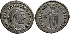 Roman Imperial Galerius, as Caesar, 293-305. Follis (Bronze, 28 mm, 10.07 g, 6 h), Londinium, circa 303-305. MAXIMIANVS NOB CAES Laureate, draped and cuirassed bust of Galerius to right. Rev. GENIO PO