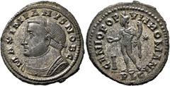 Roman Imperial Galerius, as Caesar, 293-305. Follis (Silvered bronze, 29 mm, 9.23 g, 6 h), Lugdunum, circa mid 304-1 May 305. MAXIMIANVS NOB C Laureate and cuirassed bust of Galerius to left. Rev. GEN