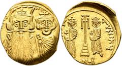 The collection of Prof.Dr. Hans-Ulrich Geiger Constans II, with Constantine IV, Heraclius, and Tiberius, 641-668. Solidus (Gold, 20 mm, 4.35 g, 6 h), Syracuse, circa 661-663. Facing bust of Constans I