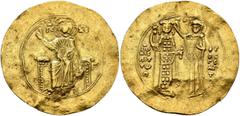Byzantine John II Comnenus, 1118-1143. Hyperpyron (Gold, 31 mm, 4.14 g, 5 h), Constantinopolis, 1137-1143. IC - XC Christ, nimbate, seated facing on square-backed throne, wearing tunic and pallium, ra