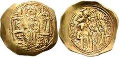 Byzantine Michael VIII Palaeologus, 1261-1282. Hyperpyron (Gold, 29 mm, 4.29 g, 6 h), Constantinopolis. The Virgin, nimbate, seated facing on throne decorated with K - K, wearing pallium and maphorium