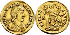 Early Medieval & Islamic UNCERTAIN GERMANIC TRIBES, Pseudo-Imperial coinage. Circa 425-430. Solidus (Gold, 21 mm, 4.35 g, 11 h), imitating Valentinian III (425-455), uncertain mint in Gaul. D N PLA VA