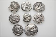 Group Lots A lot containing 8 silver coins. All: Greek. Tetradrachms. 3 pieces broken. Fair to about very fine. LOT SOLD AS IS, NO RETURNS. 8 coins in lot. From a European collection, formed before 20