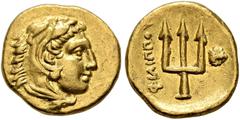 Greek KINGS OF MACEDON. Philip II, 359-336 BC. 1/8 Stater (Gold, 10 mm, 1.01 g, 9 h), Pella, struck under Philip II or Alexander III, circa 345-328. Head of Herakles to right, wearing lion skin headdr