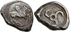 Greek DYNASTS OF LYCIA. Khinakha, circa 440/30-400 BC. Stater (Silver, 21 mm, 9.76 g, 9 h), Limyra (?). Pegasos flying right; below, monogram; all on raised disc. Rev. Large triskeles, conjoined monog