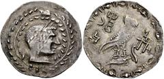 Greek ARABIA, Southern. Saba'. 1st century BC to 1st century AD. Drachm (Silver, 28 mm, 5.48 g, 4 h), imitating Athen's 'New Style'-coinage. Male head to right, with long curls; laurel wreath within a