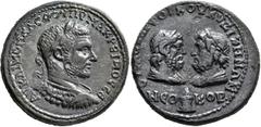 Roman Provincial MYSIA. Cyzicus. Macrinus, 217-218. Hexassarion (Bronze, 32 mm, 21.13 g, 6 h), Varius Phoebus, strategos. AY KAI M OΠЄΛ CЄOYHP MAKPЄINOC CЄ Laureate and cuirassed bust of Macrinus to r