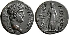 Roman Provincial LYDIA. Apollonoshieron. Nero, 54-68. 1/3 Assarion (Bronze, 17 mm, 2.96 g, 6 h). ΝΕΡΩΝ ΚΑΙCΑΡ CΕΒΑCΤΟC Laureate head of Nero to right. Rev. ΑΠΟΛΛΩΝΙ/ΕΡΕΙΤΩΝ Apollo standing front, hold