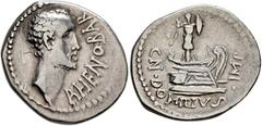 The collection of Roman Imperatorial coins of Martinus J. L. Janssen Cn. Domitius L.f. Ahenobarbus, 41-40 BC. Denarius (Silver, 20 mm, 3.70 g, 5 h), uncertain mint moving with Ahenobarbus along the Ad