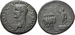 Roman Imperial Gaius (Caligula), 37-41. Sestertius (Orichalcum, 35 mm, 22.57 g, 7 h), Rome, 37-38. C•CAESAR•AVG•GERMANICVS•PON•M•TR•POT• Laureate head of Gaius to left. Rev. ADLOCVT / COH Gaius, togat
