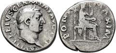 Roman Imperial Vitellius, 69. Denarius (Silver, 19 mm, 3.15 g, 6 h), Rome, circa late April–20 December 69. A VITELLIVS GERM IMP AVG TR P Laureate head of Vitellius to right. Rev. PON[T] MAXIM Vesta, 