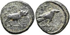 Roman Imperial Legio XV Apollinaris. Circa 117-late 2nd century. Tessera (Bronze, 15 mm, 2.28 g, 12 h), uncertain mint in eastern Anatolia (Satala?). LEG / XV Raven with closed wings standing to right