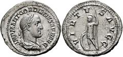 Roman Imperial Gordian II, 238. Denarius (Silver, 21 mm, 3.00 g, 12 h), Rome, March-April 238. IMP M ANT GORDIANVS AFR AVG Laureate, draped and cuirassed bust of Gordian II to right, seen from behind.