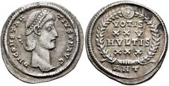 Roman Imperial Constantius II, 337-361. Siliqua (Silver, 21 mm, 3.17 g, 12 h), Antiochia, late 347-November 355. D N CONSTAN-TIVS P F AVG Pearl-diademed head of Constantius II to right. Rev. VOTIS / X