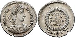 Roman Imperial Constantius II, 337-361. Siliqua (Silver, 21 mm, 3.59 g, 1 h), Sirmium, September 351-November 355. D N CONSTAN-TIVS P F AVG Pearl-diademed, draped and cuirassed bust of Constantius II 