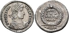 Roman Imperial Constantius II, 337-361. Siliqua (Silver, 22 mm, 3.76 g, 6 h), Sirmium, September 351-November 355. D N CONSTAN-TIVS P F AVG Pearl-diademed, draped and cuirassed bust of Constantius II 