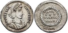 Roman Imperial Constantius II, 337-361. Siliqua (Silver, 22 mm, 3.25 g, 12 h), Sirmium, September 351-November 355. D N CONSTAN-TIVS P F AVG Pearl-diademed, draped and cuirassed bust of Constantius II