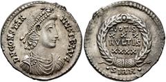 Roman Imperial Constantius II, 337-361. Siliqua (Silver, 21 mm, 3.37 g, 1 h), Sirmium, November 355-summer 361. D N CONSTAN-TIVS P F AVG Pearl-diademed, draped and cuirassed bust of Constantius II to 