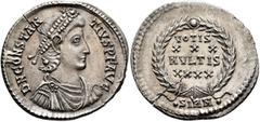 Roman Imperial Constantius II, 337-361. Siliqua (Silver, 22 mm, 3.22 g, 6 h), Sirmium, November 355-summer 361. D N CONSTAN-TIVS P F AVG Pearl-diademed, draped and cuirassed bust of Constantius II to 