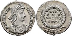 Roman Imperial Constantius II, 337-361. Siliqua (Silver, 21 mm, 3.37 g, 6 h), Sirmium, November 355-summer 361. D N CONSTAN-TIVS P F AVG Pearl-diademed, draped and cuirassed bust of Constantius II to 