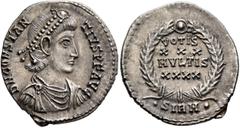 Roman Imperial Constantius II, 337-361. Siliqua (Silver, 21 mm, 2.99 g, 1 h), Sirmium, November 355-summer 361. D N CONSTAN-TIVS P F AVG Pearl-diademed, draped and cuirassed bust of Constantius II to 